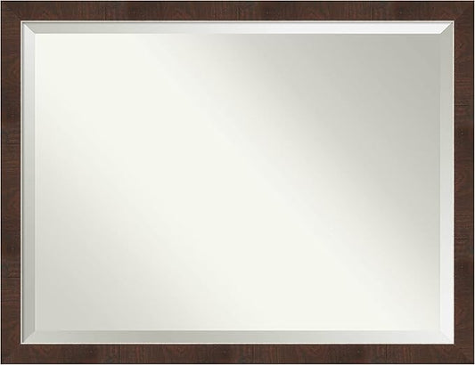 Amanti Art Brown Bathroom Mirror for Over Sink, 33x43 Wildwood Brown Narrow Rectangle Vanity Mirror, X-Large Rustic Farmhouse Frame, Hangs Horizonally and Vertically, Bathroom Wall Decor, Beveled Edge