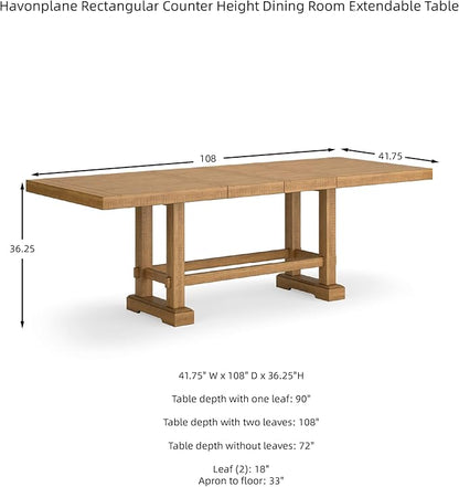 Signature Design by Ashley Havonplane Rustic Distressed Counter Height Dining Extension Table with Removable Center Leaf and Double Trestle Base, Light Brown