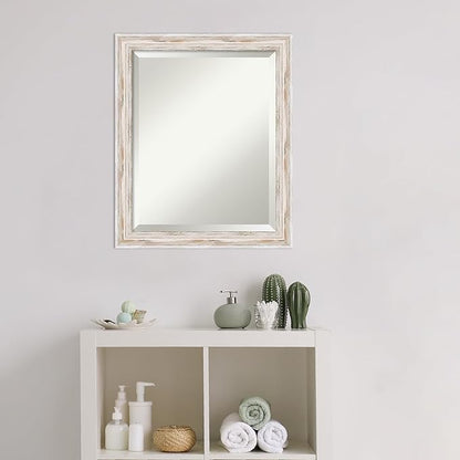 Amanti Art White Bathroom Mirror for Over Sink, 23x19 Alexandria White Wash Narrow Rectangle Vanity Mirror, Small Cottage Wood Frame, Hangs Horizonally and Vertically, Bathroom Wall Decor, Beveled