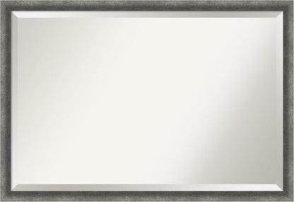 Amanti Art Grey Wall Mirror 26x38 Burnished Concrete Narrow Rectangle Bathroom Mirror for Wall Decor Living Room, Large Modern Contemporary Wood Frame, Hangs Horizonally and Vertically, Bathroom Decor