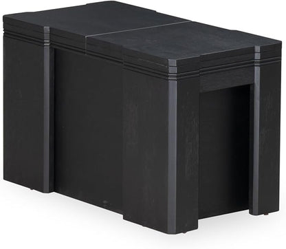 X07EL-BC6-35 - 10-Pc Kitchen Table Set a Rectangular Dining Table with a coffee Table wooden Bench & 7 Doeskin Linen Fabric Dining Chair, 39x120 Inch, Wire Brushed Black