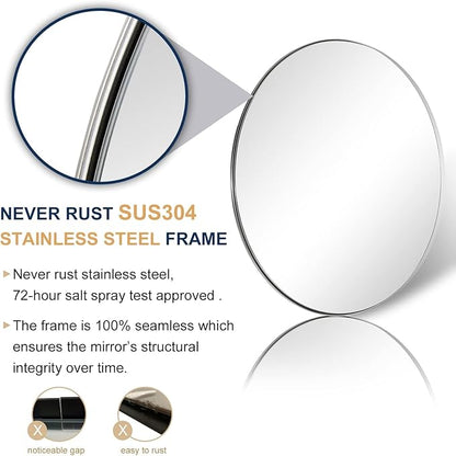 ANDY STAR Round Chrome Mirror, 30 inch Round Chrome Mirror, Circle Bathroom Mirror for Bathroom in Stainless Steel Metal Frame