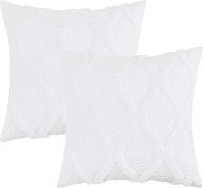 decorUhome Throw Pillow Covers 20x20 Inch Set of 2, Soft Plush Faux Fur Wool Pure White Couch Pillow Covers, Decorative Neutral Pillow Cases for Bed Sofa Living Room Home Decor