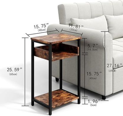 Side Table, 25 inch High End Table, Small Bedside Table for Living Room, Bedroom and Office, Rustic Brown & Black
