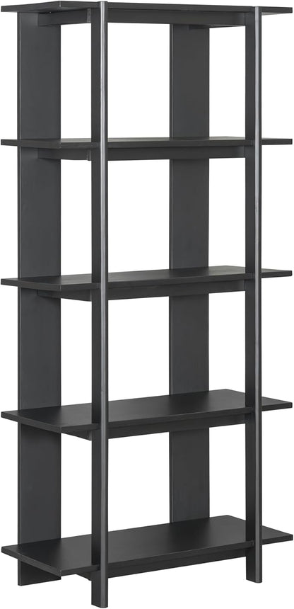 Christopher Knight Home Milio Modern 4 Shelf Bookcase, Acacia Solid Wood Book Organizer with Non-Slip Foot Pads, Sturdy Open Storage Shelf, Big Book Shelf, Floor Standing Unit, 70.20'' Height, Black