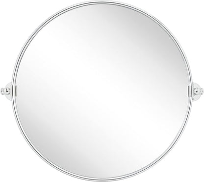 TEHOME Round Pivot Bathroom Mirror Chrome Circle Metal Framed Tilting Vanity Mirrors for Wall