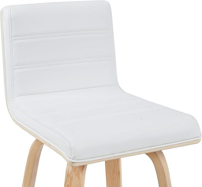 Armen Living Vienna Modern Swivel 30" Bar Height Barstool with White Faux Leather and Patterned Oak Wood Finish