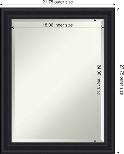 Amanti Art Black Bathroom Mirror for Over Sink, 28x22 Dalat Black Rectangle Vanity Mirror, Medium Traditional Frame, Hangs Horizonally and Vertically, Bathroom Wall Decor, Beveled Edge