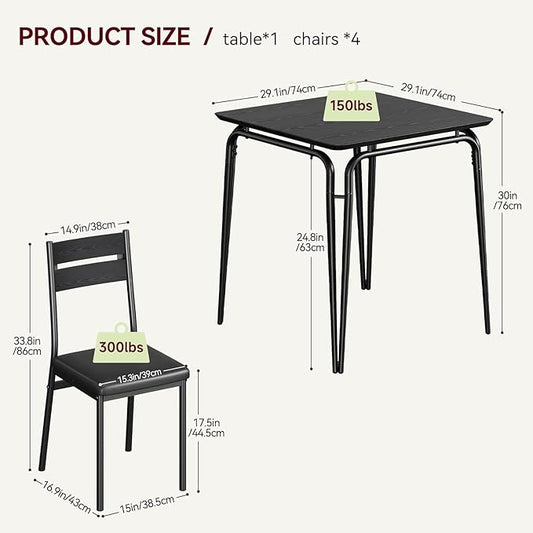 Dining Table Set for 2, Space-Saving Square 3-Piece Dinette with 2 Chairs, Modern Kitchen Furniture for Small Spaces & Apartments