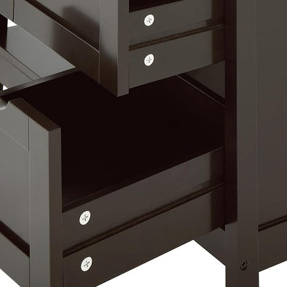 YITAHOME Small Solid Wood Top Kitchen Island Cart on Wheels with Storage, Rolling Portable Dining Room Serving Utility Carts Mobile Movable with 3 Drawers Cabinet, Dark Brown