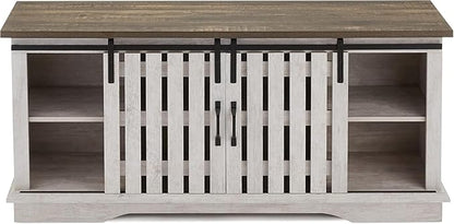 ROCKPOINT Modern Farmhouse Sliding Fence Door Stand for TVs up to 65 Inches, 58inch, White Wash
