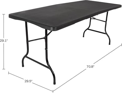 Everyday Home Folding Table - Lightweight Portable Folding Desk - 6-Foot-Long Plastic Table for Camping, Playing Cards, Parties, and Dining (Black)