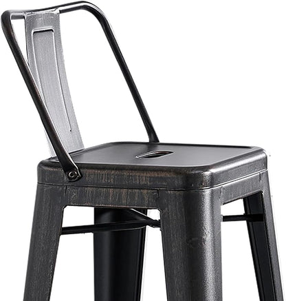 AC Pacific Modern 30” Metal Barstool Set of 2 – Country Rustic Style with Low Back, Lightweight & Sturdy Build, Easy Assembly, Distressed Black