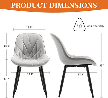 Rowill Dining Chairs Set of 2 - Modern Kitchen Chairs with Soft Backrest, Sturdy Metal Legs & Non-Slip Pads, Suitable for Home Kitchen, Faux Leather Upholstered Seats for Dining Room, Grey