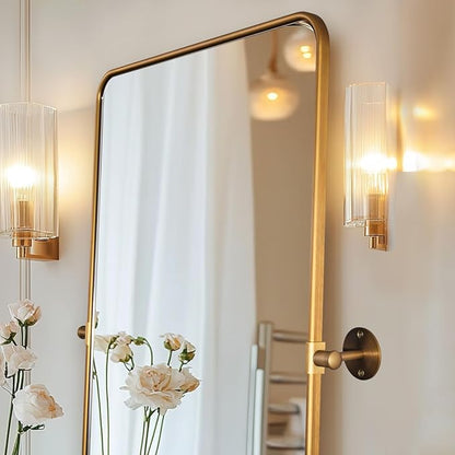 ANDY STAR Gold Pivot Mirror, 20" x 28" Brushed Brass Metal Frame Vanity Mirrors for Over Sink, Farmhouse Rectangle Bathroom Mirror with Adjustable Tilting Design Wall Mounted