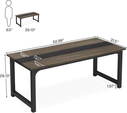 LITTLE TREE 63 Inch Large Executive Office Desk, Simple Computer Workstation with 31.5 inch Extra Wide Desktop for Home Office