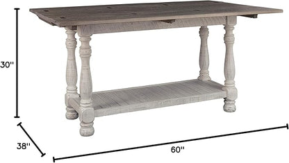 Signature Design by Ashley Havalance Farmhouse Sofa Table, Flip Top Design for Additional Dining Space and Fixed Lower Shelf, Gray & White with Weathered Finish