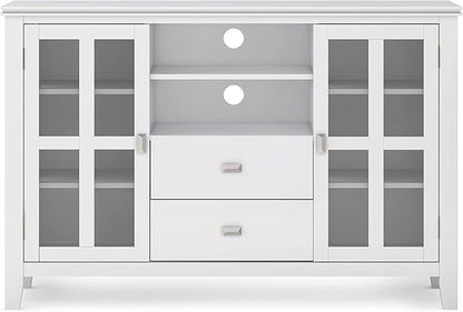 SIMPLIHOME Artisan SOLID WOOD 53 Inch Wide Contemporary TV Media Stand in White for TVs up to 60 Inches, For the Living Room and Entertainment Center