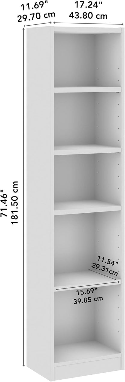 Bush Furniture Universal 17W Narrow 5 Shelf Bookcase in White, Tall Skinny Bookshelf for Home Office Storage or Living Room Organization