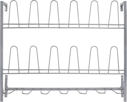 MyGift Premium Silver Metal Hanging Wall Shoe Rack for Walk in Closet, Mudroom and Entryway, Wall Mounted Space Saving Boot and Shoe Rack Organizer, Holds 9 Pairs
