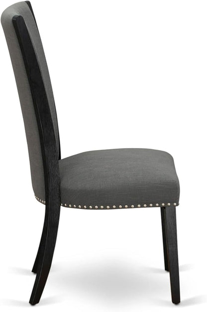 X02VE-206-50 - 5-pc Dining Room Table Set a Rectangular Dining Table and 2 wooden Benches and 2 Dark Gotham Grey Linen Fabric Chairs, 39x120 Inch, Wire Brushed Black