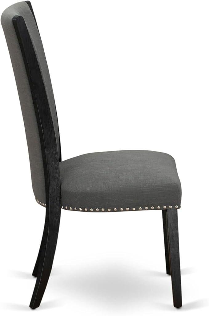 X02VE-2C6-50 - 6-pc Dining Table Set a Kitchen Table with a coffee Table and 2 wooden Benches and 2 Dark Gotham Grey Linen Fabric Chairs, 39x120 Inch, Wire Brushed Black