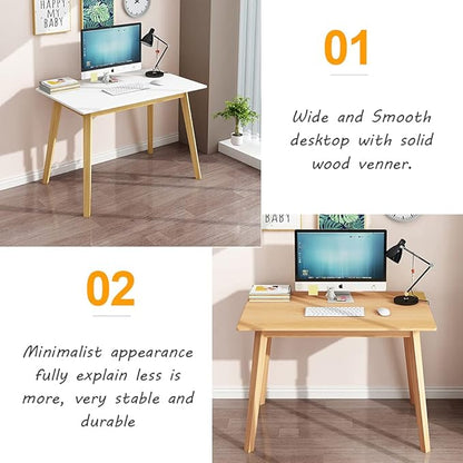 IOTXY Simple Wooden Writing Desk - Modern Minimalist Style PC Laptop Computer Workbench with Solid Wood Legs, 55" W Home Office Work Table for TV Stand Music Video Live Broadcast Workstation, Walnut