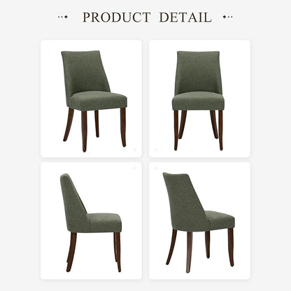 COLAMY Upholstered Dining Chairs Set of 2, Mid Century Modern Kitchen Chairs with Back, Farmhouse Fabric Side Dining Room Chairs with Wood Legs for Dining Room Restaurant, Green
