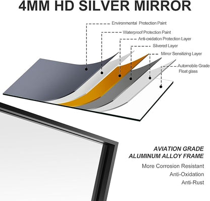 36x48 Inch Black Bathroom Mirror, Copper-Free, Aluminum Alloy Frame Vanity Rectangle Wall Mounted Modern Mirror for Bedroom/Living Room/Porch Horizontal or Vertical