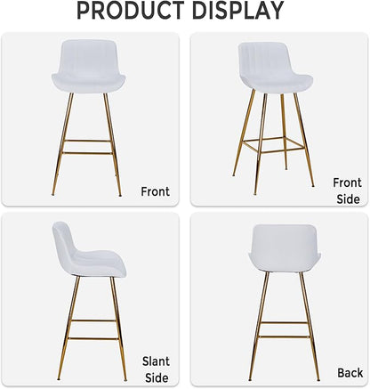 Sidanli Velvet Bar Stools with Gold Legs, Set of 2 Counter Height Stools for Kitchen Island, 29 Inch Modern Barstools with Swivel Leveling Feet, White