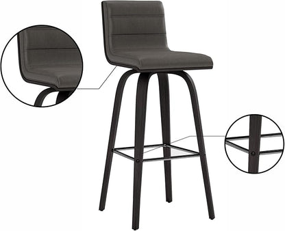 Armen Living Vienna 30" Swivel Bar Stool in Black Wood Finish with Gray Faux Leather - Set of 4
