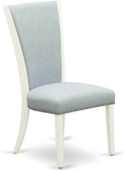 East West Furniture X027VE215-6 6 Piece Dinette Set Contains a Rectangle Dining Table with X-Legs and 4 Baby Blue Linen Fabric Parson Chairs with a Bench, 40x72 Inch, Multi-Color