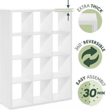 Furinno Cubicle Open Back Decorative Cube Storage Organizer, 12-Cube, White