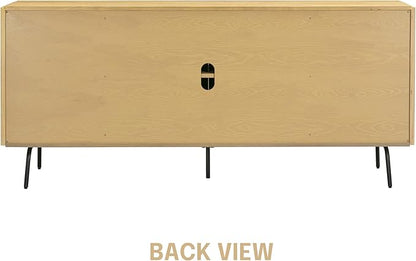 NTC Veil Modern Sideboard with 4 Doors, Buffet Cabinet with Vertical Groove Design and Metal Legs, Storage Cabinet for Living Room, and Hallway, Effortless Assembly, Sand