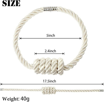BEL AVENIR Magnetic Curtain Tiebacks, Decorative Drapery Holdbacks Modern Woven Tie-Backs with Exquisite Knot (Beige, 4 Pack)