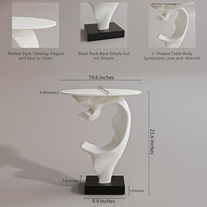 Modern Artistic Coffee Table, Luxury Semicircular Side Table, High-Strength FRP Frame, Artistic Design End Table for Living Room, Bedroom, or Office