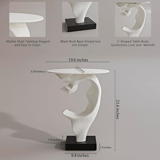 Modern Artistic Coffee Table, Luxury Semicircular Side Table, High-Strength FRP Frame, Artistic Design End Table for Living Room, Bedroom, or Office