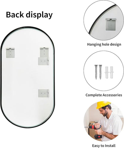 LAIYA 40x24inch Oval Wall Bathroom Mirror with Black Aluminum Frame,Wall Mounted Oval Vanity Mirrors， Explosion-Proof Glass, Waterproof Design, Easy Installation，Horizontally/Vertically