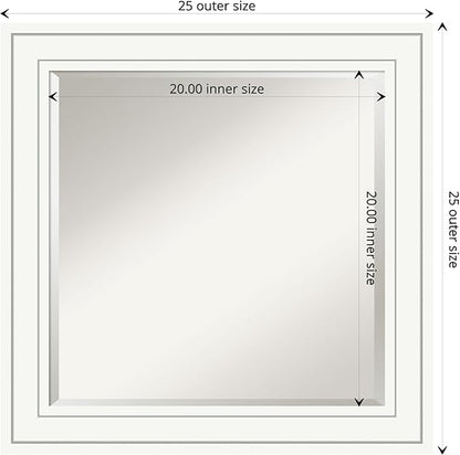 Amanti Art White Bathroom Mirror for Over Sink, 25x25 Craftsman White Square Vanity Mirror, Medium Casual Wood Frame, Hangs Horizonally and Vertically, Bathroom Wall Decor, Beveled Edge from WI, USA