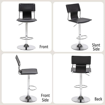 Sidanli Swivel Barstools Set of 2, Adjustable Barstools Set of 2，Faux Leather Bar Chairs for Kitchen Island, Hydraulic Counter Height Bar Stools with Backrest, Black