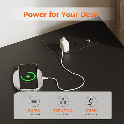 Small L Shaped Computer Desk with Power Outlets, Gaming Desk for Small Spaces, Corner Desk with Reversible Storage Shelves, Study Writing Table for Home Office (Socket, Black, 48 inch)
