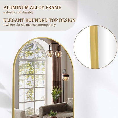 Koonmi Full Length Mirror, 65"x24" Arched Gold Mirror Full Length, Standing Hanging or Leaning Full Body Mirror with Aluminum Alloy Frame for Living Room and Bedroom