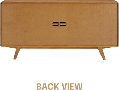 NTC Sapa Mid-Century Modern Solid Wood Sideboard – 4-Door Accent Buffet Cabinet with Carved Geometric Fronts, for Living Room, Dining Room, or Entryway, Effortless Assembly, Teak Look