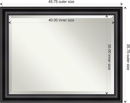 Amanti Art Black Bathroom Mirror for Over Sink, 36x46 Grand Black Rectangle Vanity Mirror, X-Large Casual Frame, Hangs Horizonally and Vertically, Bathroom Wall Decor, Beveled Edge
