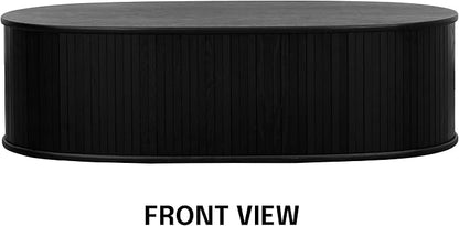 NTC Stream Coffee Table, Modern Oval Wooden Center Table with Vertical Groove Design, Stylish Living Room Decor, Contemporary Minimalist Style for Home and Office, Easy Assembly - Burnt Black