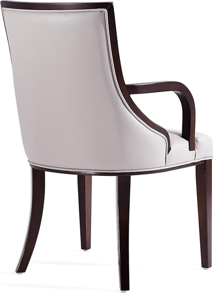 Manhattan Comfort Grand Faux Leather Dining Chairs with Arms, Padded Wingback Seat, Fine Rectangular Stitching and Solid Wood Frame, Set of 2, Light Grey