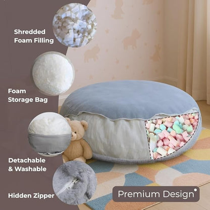 Wonder Space Bean Bag Chair – Soft Foam Filling | Removeable & Washable Cover | Ultra-Soft Plush Fabric - Minimalist Floor Cushion for Kids & Adults, Gaming, Reading and Relaxing, Grey