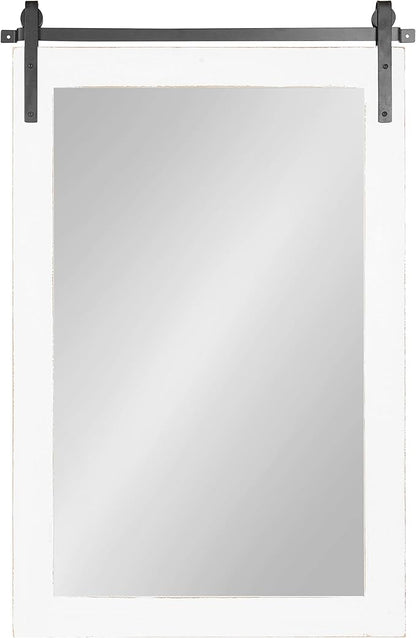 Kate and Laurel Cates Farmhouse Wood Framed Wall Mirror, 24 x 38, White, Barn Door-Inspired Rustic Mirrors for Wall