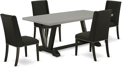 East West Furniture V697FL624-5 5 Piece Dining Table Set for 4 Includes a Rectangle Kitchen Table with V-Legs and 4 Black Linen Fabric Parson Dining Chairs, 40x72 Inch, Multi-Color