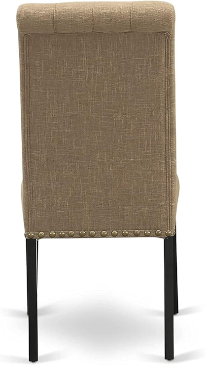 East West Furniture NOBR3-BLK-17 3 Piece Dining Room Table Set Contains a Rectangle Kitchen Table with Butterfly Leaf and 2 Light Sable Linen Fabric Parson Chairs, 32x54 Inch, Black